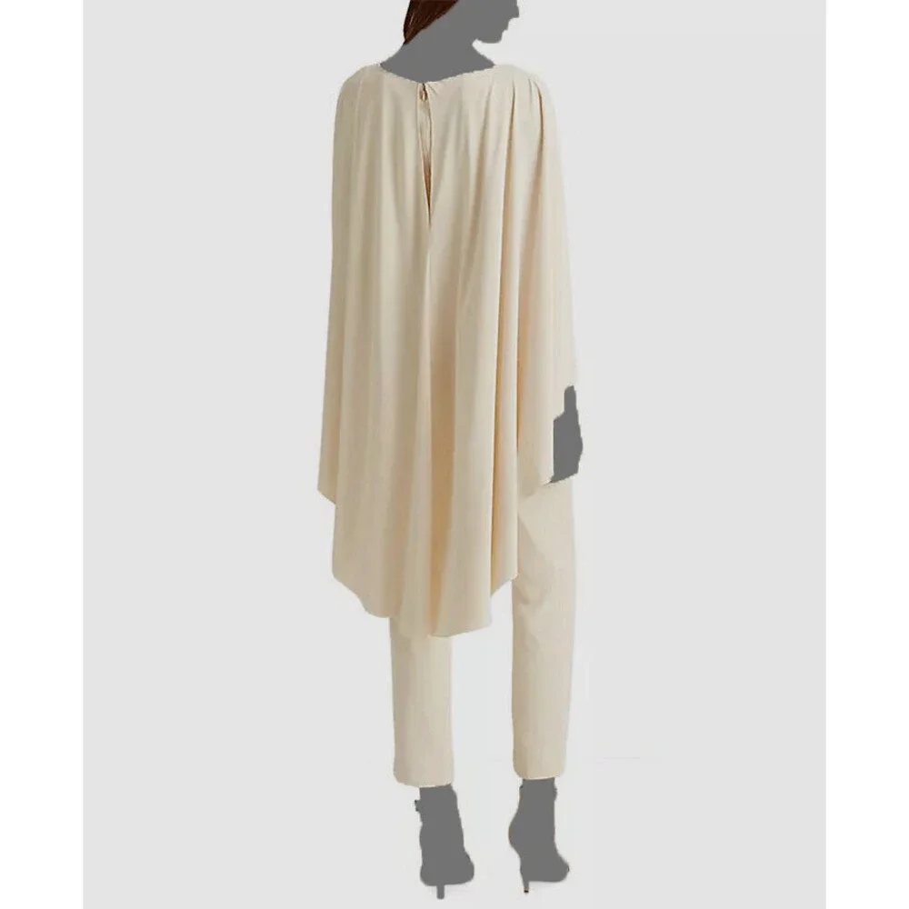 Lauren Ralph Lauren Women Ivory Belted Cape Georgette Jumpsuit Size: 2 - Picture 2 of 2